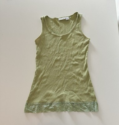 READ Vintage Y2K Energie Green Lace Trim Hem Ribbed Tank Top Basic Preppy M