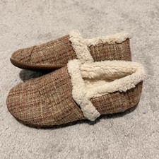 TOMS Plaid Faux Fur Lined Bootie Slippers Brown Comfort Women's Size 8W