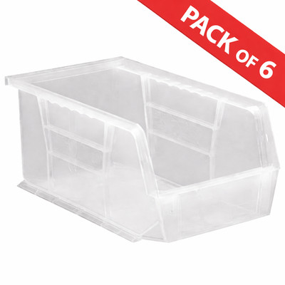 Quantum Storage Systems Clear Plastic Storage Bin 10.75x7.5x6.5 Used   Pack of 6
