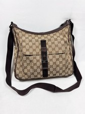 2000s Gucci 'GG' Monogram Canvas Crossbody Bag Brown Leather Trim