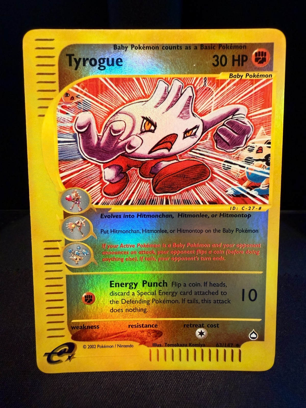 Tyrogue 63/147 Aquapolis 2002 Reverse Holo Pokémon Card TCG (NM)