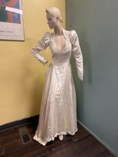 Vintage 80s White Satin, Lace  Pearl Bedded Wedding Gown S