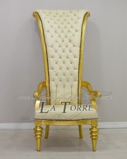Poltrona trono Luigi XV barocco moderno sedia h192 oro ecopelle champagne AL917