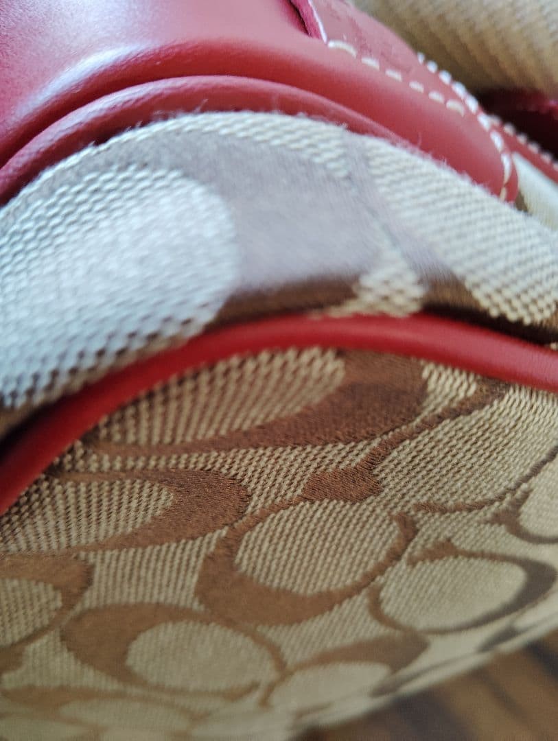 COACH Signature Canvas Red Crossbody Bag Leather Trim Women's Authentic image 10