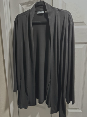 Susan Graver Black knit open Cardigan Sz 2X 3X 48-50 x 29'' poly spandex stretch