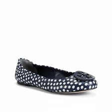 Tory Burch Minnie Polka Dot Flats Logo Navy Blue Size 7 Patterned