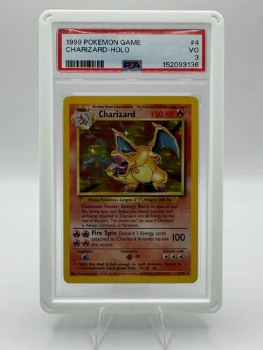 Pokémon TCG Charizard Base Set 4/102 Holo Rare 120 HP 100 Attack PSA 3