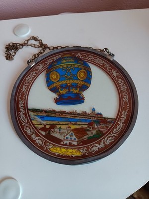 Vintage Stained Glass Historic 1783 Montgolfier Balloon Flight Art Suncatcher