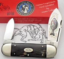 Vintage BULLDOG BRAND Solingen Two Dog Stamp Sunfish Elephant Toenail Knife Horn