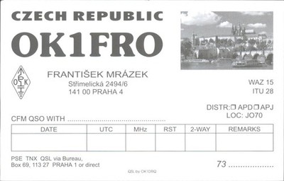 Amateurfunk QSL/QSO OK1FRO G3YEU Prag Tschechien 2015 3,5MHz CW