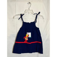Vintage Kids/Toddler's Navy Corduroy Jumper Dress w/ School Motif 4 Toddler 