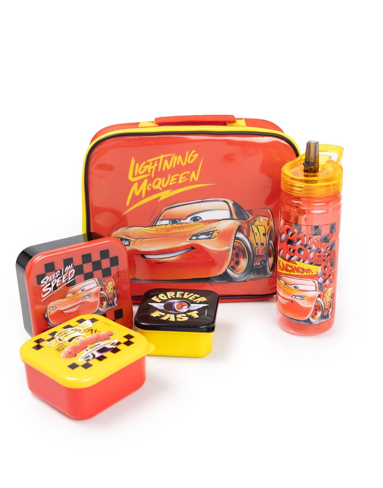 Vanilla Underground Boys Red Disney Cars Lightning Mcqueen Lunch Bag Bottle And 3 Snack Pot - Image 2