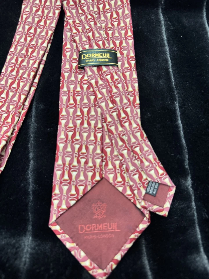Dormeuil Silk Tie Mens Burgundy Red Gold Geometric Pattern Made in France Luxury - Image 3 of 4