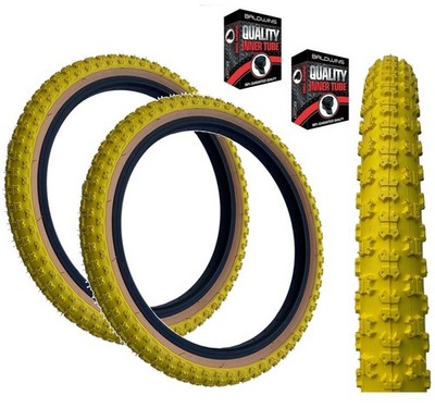 Baldys 20 x 2.125 BMX Mountainbike GELB / HELLBRAUN WAND Knobby Profil Reifen Schläuche