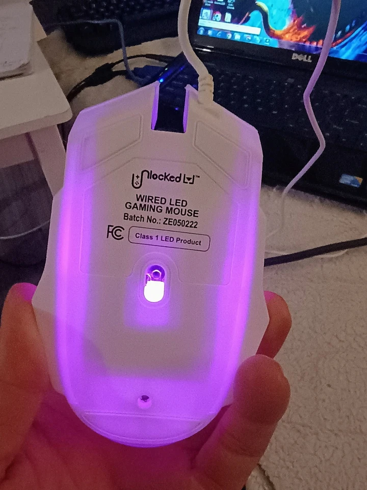 无锁版 LVL 有线 LED 游戏鼠标 – 白色 USB 光学 RGB 灯 – 已测试 — 第 3/4 张图片