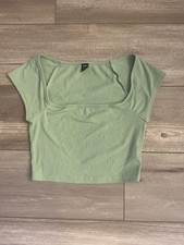 SHEIN  Women's Square Neck Ribbed Knit cap sleeve light green sz small EUC