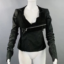 RICK OWENS Size 8 Black Lambskin Leather Biker Jacket