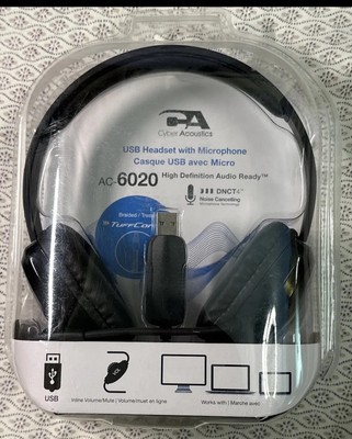 Cyber Acoustics AC-6020 USB Stereo Headset Phones Noise Cancelling FREE SHIPPING