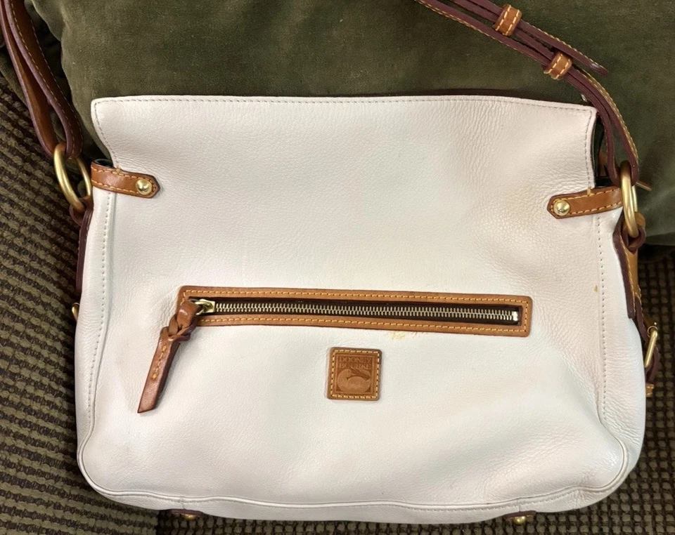 Dooney Bourke White Brown Pebbled & Florentine Leather Medium Zip Hobo Bag - Image 2 of 4