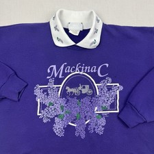 Vintage Mackinac Island Sweatshirt Womens Large Purple Lavender Flowers Collared