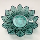 Vintage Teal Glass Starburst Dish 5.5” Sunflower Bowl Scalloped Petal Edge MCM