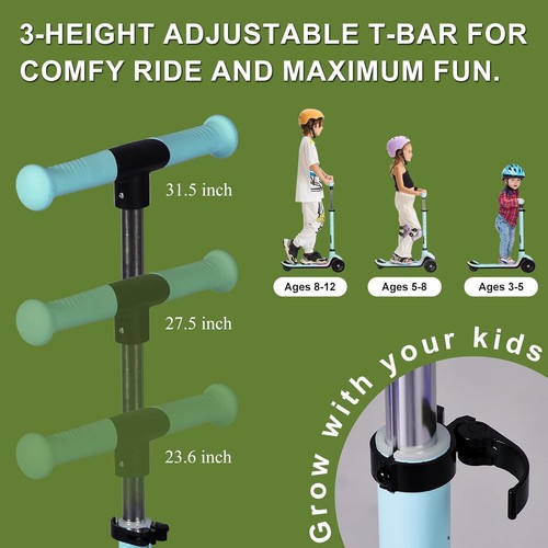 3-Wheel Light-Up Kids Scooter,Lights on Stem & Deck, 20 Different Light Blue - Picture 4 of 6