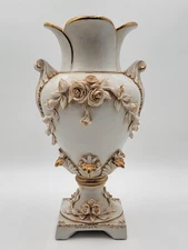 Antique OOAK Mid Century Ornate Hand Made Capodimonte Italy Large Vase No Chips