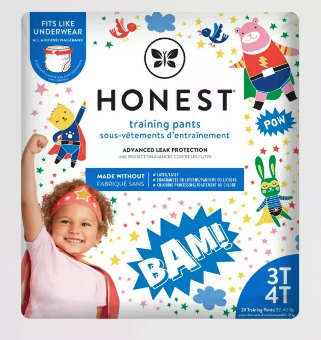 2-Pk) Honest Company Toddler Training Pants Super Hero Size 3T/4T 46ct