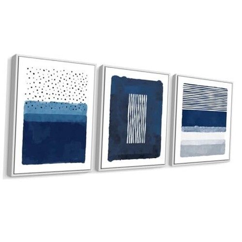 Framed Wall Art, 3 Pieces Abstract Blue and 12x16 Inch x3pcs Framed-White