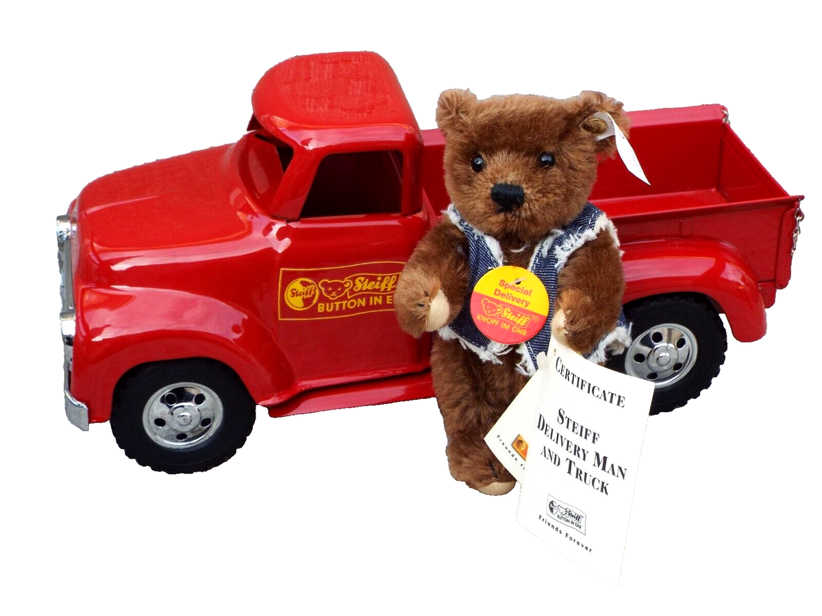 Steiff デリバリーマンとトラック U.S.A.1997年限定発売 新品 New TONKA Steiff Delivery Man Bear and DeSalle Red Pickup Truck