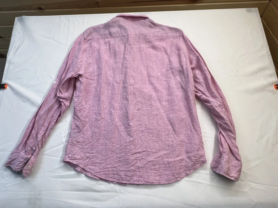 Toscano Para Hombres L ROSA Sexy LINO Playa Vestido Camisa Abotonada Mangas con Pestaña Enrollable Foto 4 de 4