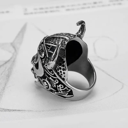 Stainless Steel Skull w Horns Ring - Sizes 7, 8, 9, 10, 11, 12, 13 - Picture 3 of 4