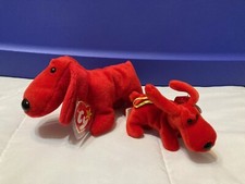 beanie baby: Momma and baby Rover the red dog.