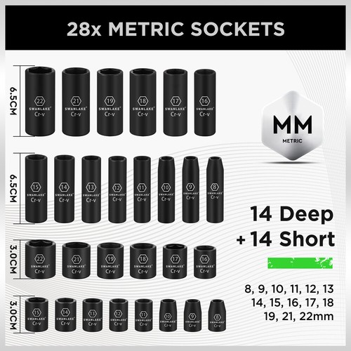 50-Pieces 3/8" Impact Socket Wrench Set SAE Metric Extension Bar Adaptor Cr-V - Picture 3 of 10