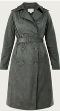 Monsoon Sara Suedette Belted Trench Coat Olive Green Uk 16 /us 12 Nwt Sold Out