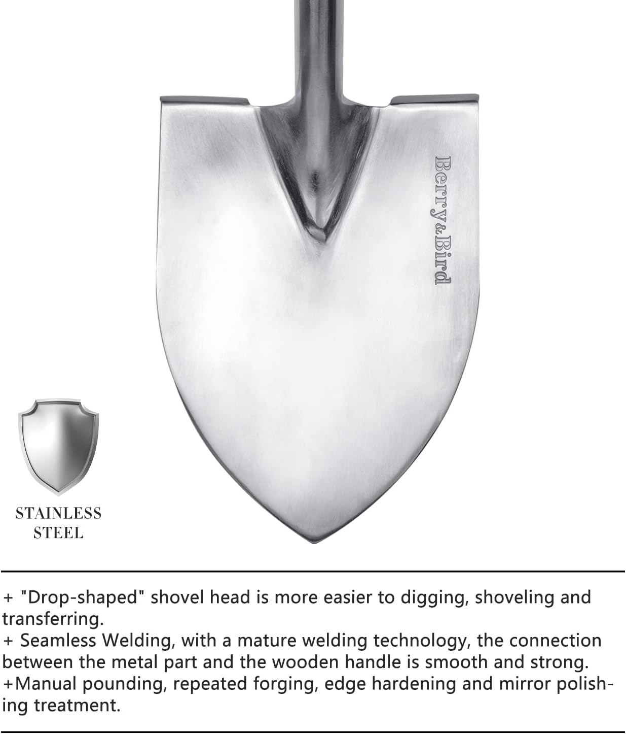 Shovels for Digging, 43’’ round Spade Heavy Duty Shovel with Wooden D Handle Sta