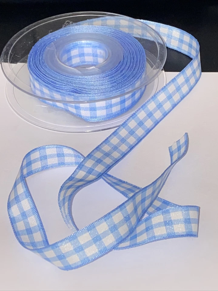 11.5m Berisfords Gingham Large Check Ribbon 15mm Width Sky Blue - Image 2 of 2