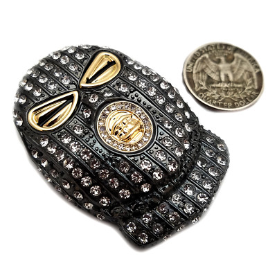 Men's Iced Gun Metal Hip Hop Lab Diamonds Large Black Goon Mask Charm Pendant