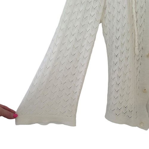 Womens Knit Button-Up Cardigan Sweater M/L White Bell Sleeves Cottagecore - Picture 6 of 8