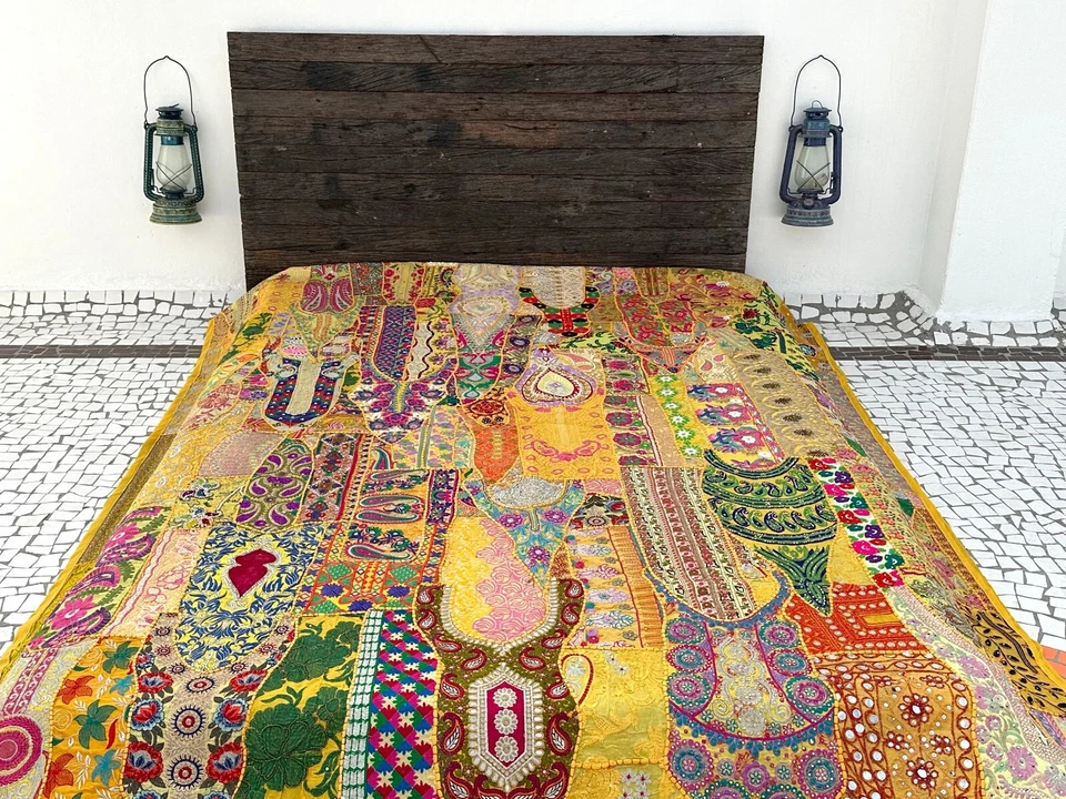 拼布被子床罩复古棉刺绣手工波西米亚 — 第 4/4 张图片