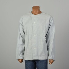 XXL 1940s Light Blue Flannel Pajama Top Soft WWII Long Sleeve Loungewear Shirt