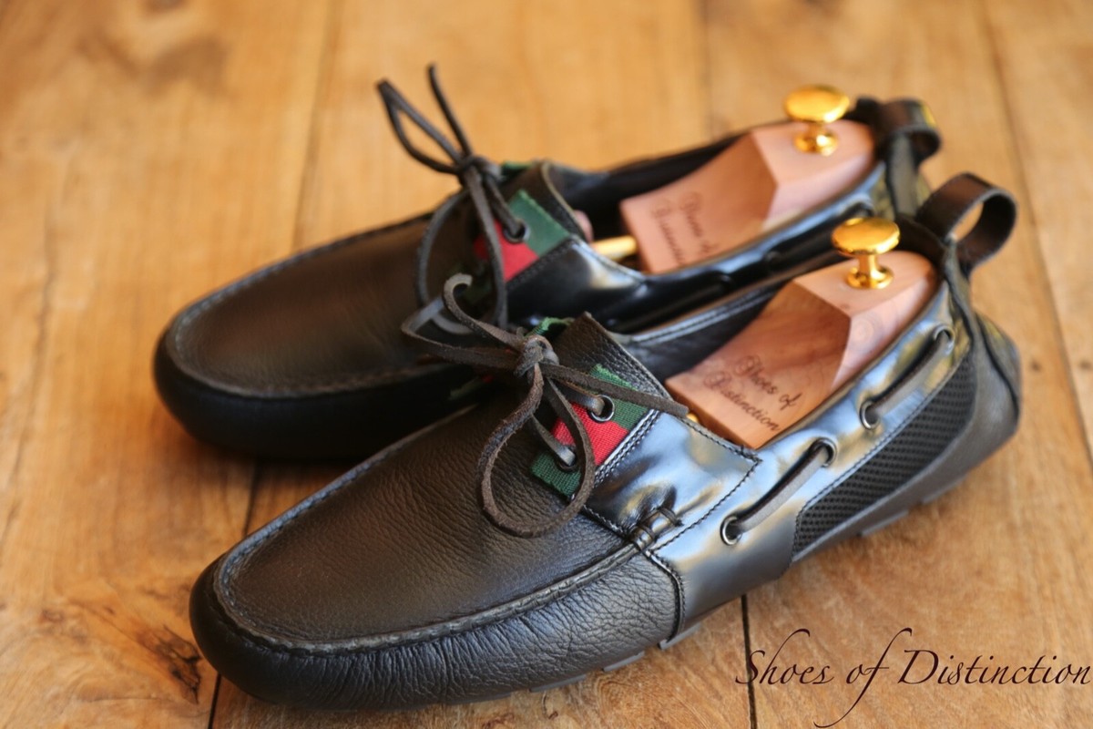 Gucci Black Leather Loafers Driving Boat Shoes Men's UK US EU
