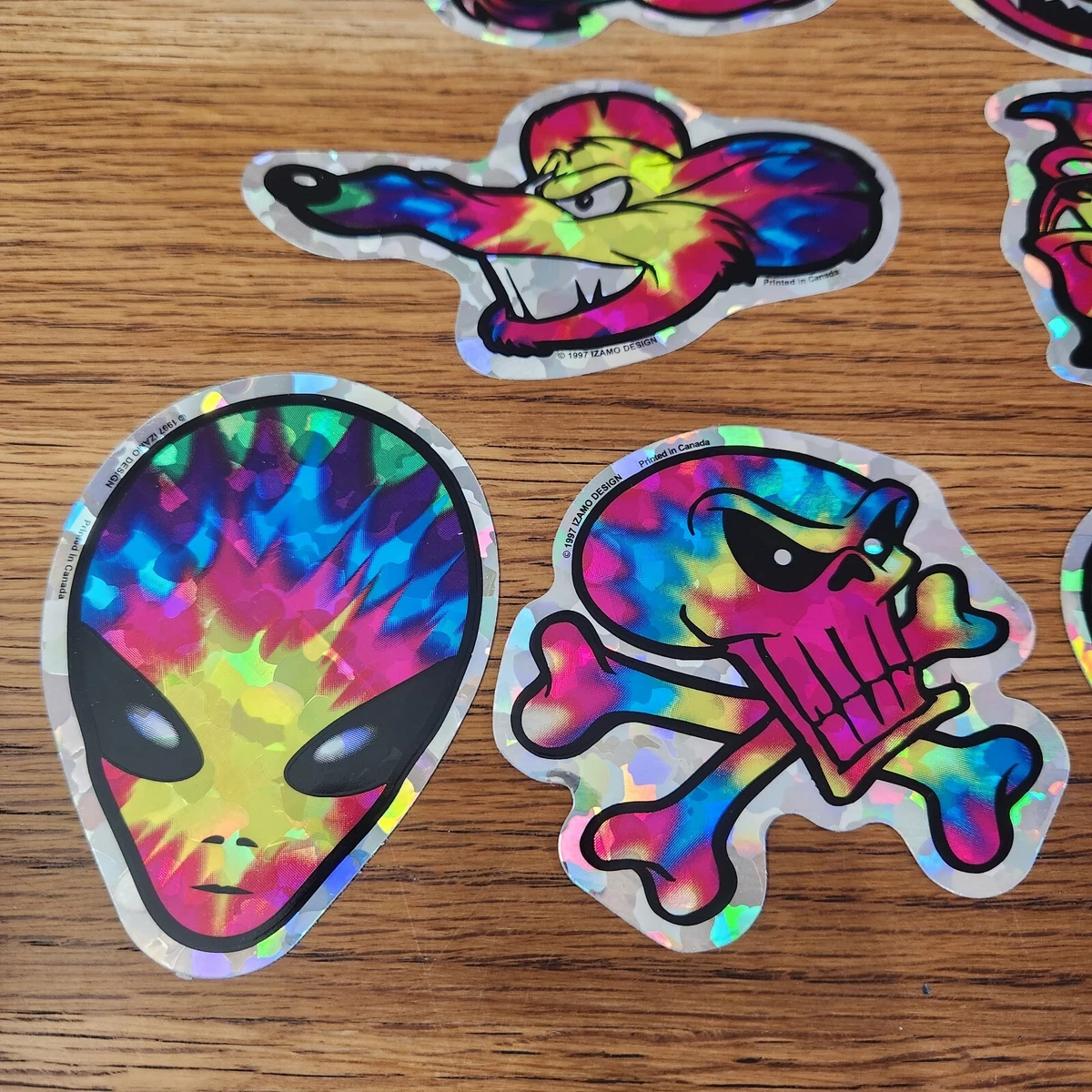 Vintage 1997 Holographic Prism Tie Dye Cartoon Vending Machine 10 Stickers