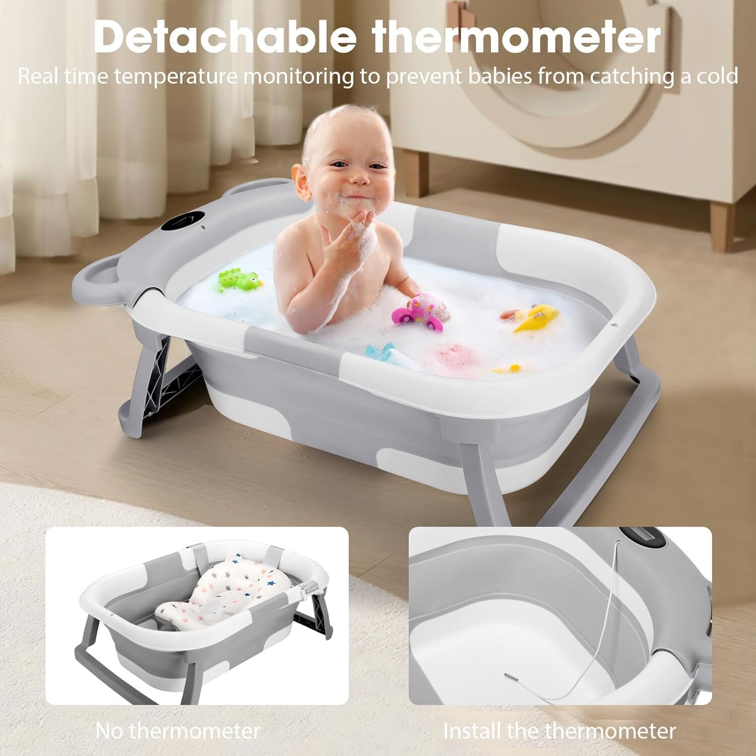 Faltbare Badewanne Badewanne Badewanne Reisebadewanne mit Thermometer und Kissen