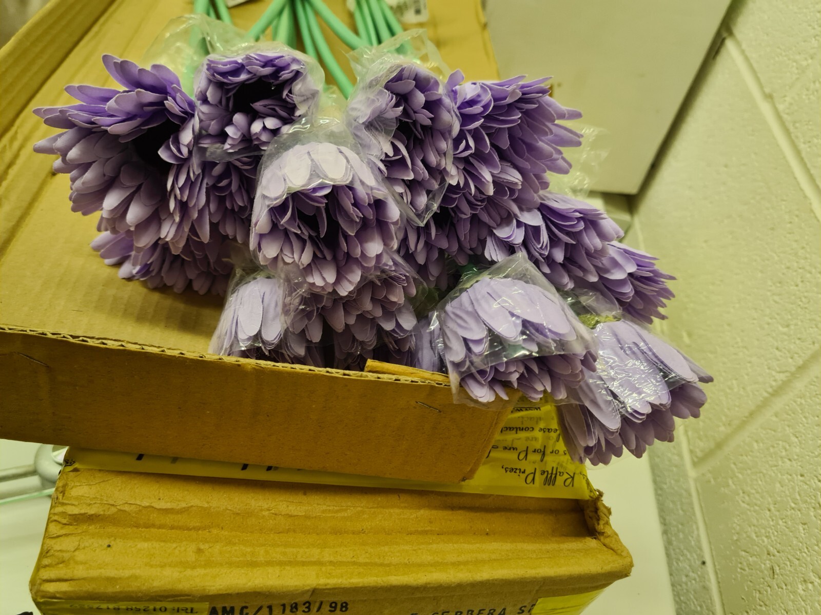 Silk Yellow FlowersBox(48)Gerbera, & some MauveBox Price or by the