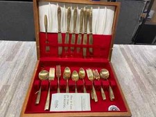 Dorling Genuine Antique Gold Tone Silverware Set - W/case (mostly service For 8)
