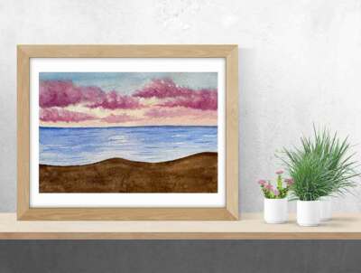Baumwollwolken | Original gemalt | Aquarell Gemälde | Landschaft | signiert