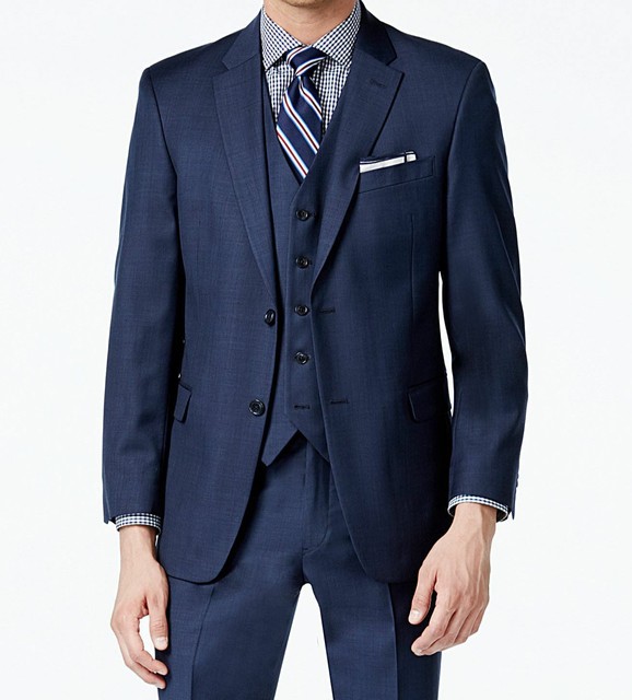 475 Tommy Hilfiger 42L Men Blue Fit Wool 2 Button Suit Jacket Blazer
