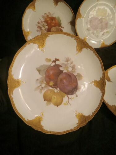 Hormiga. 4 platos de almuerzo de porcelana Furstenberg Alemania Art Nouveau escena de frutas 8,25" - Imagen 3 de 10