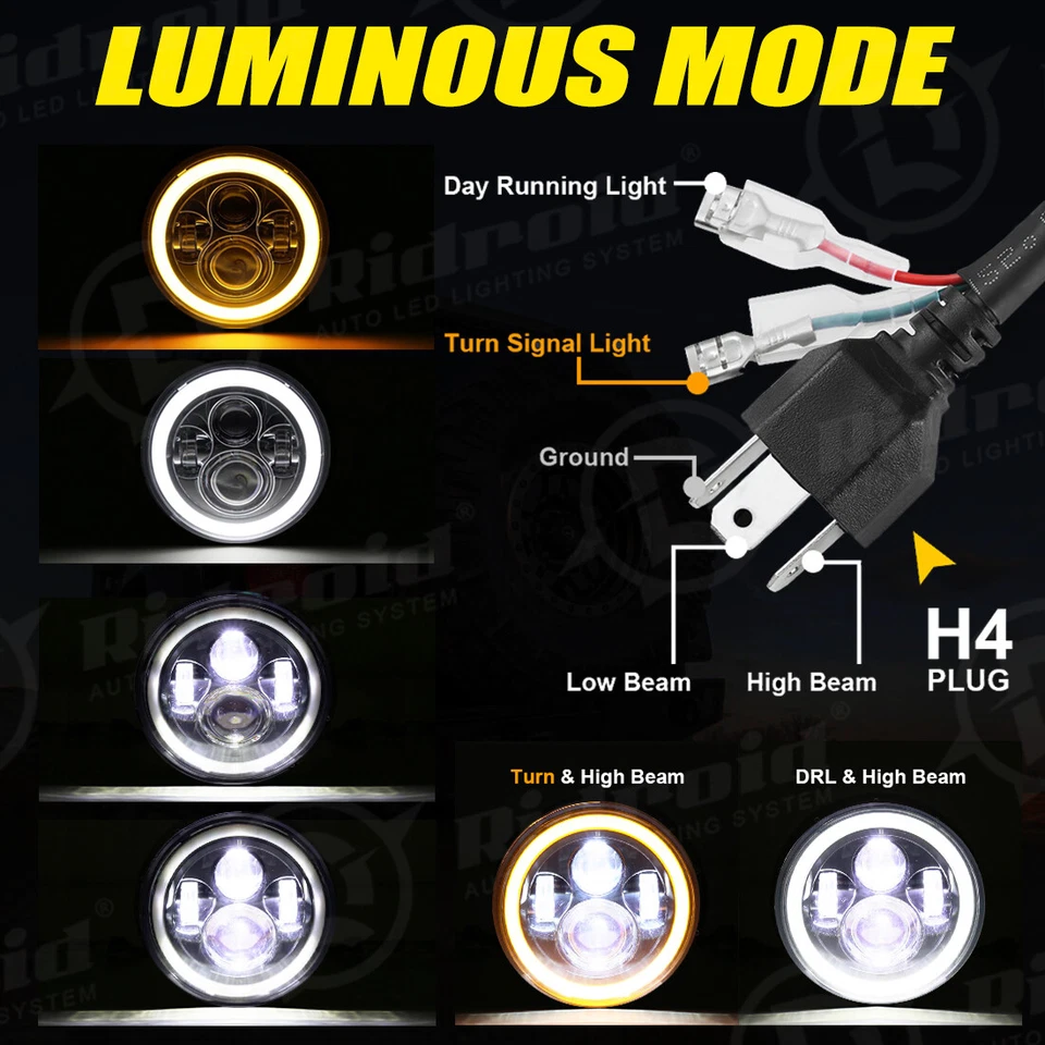 Faro LED 7" + Anillo de montaje de soporte para Harley-Davidson Tri Glide Street Glide Foto 4 de 4